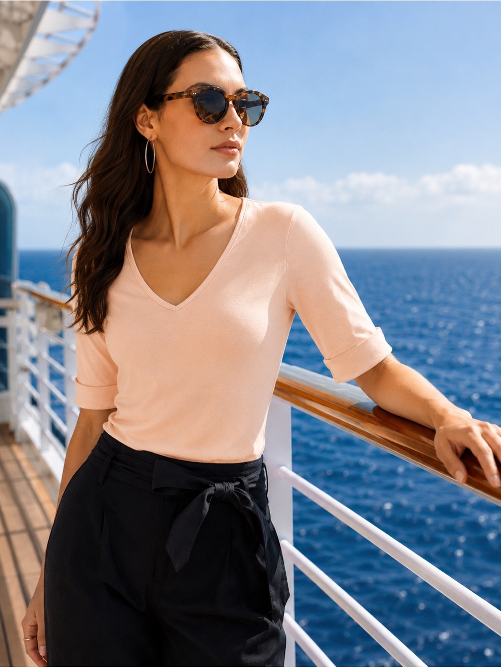 Lauren Ralph Lauren Judy Cotton V-Neck Elbow Sleeve Top
